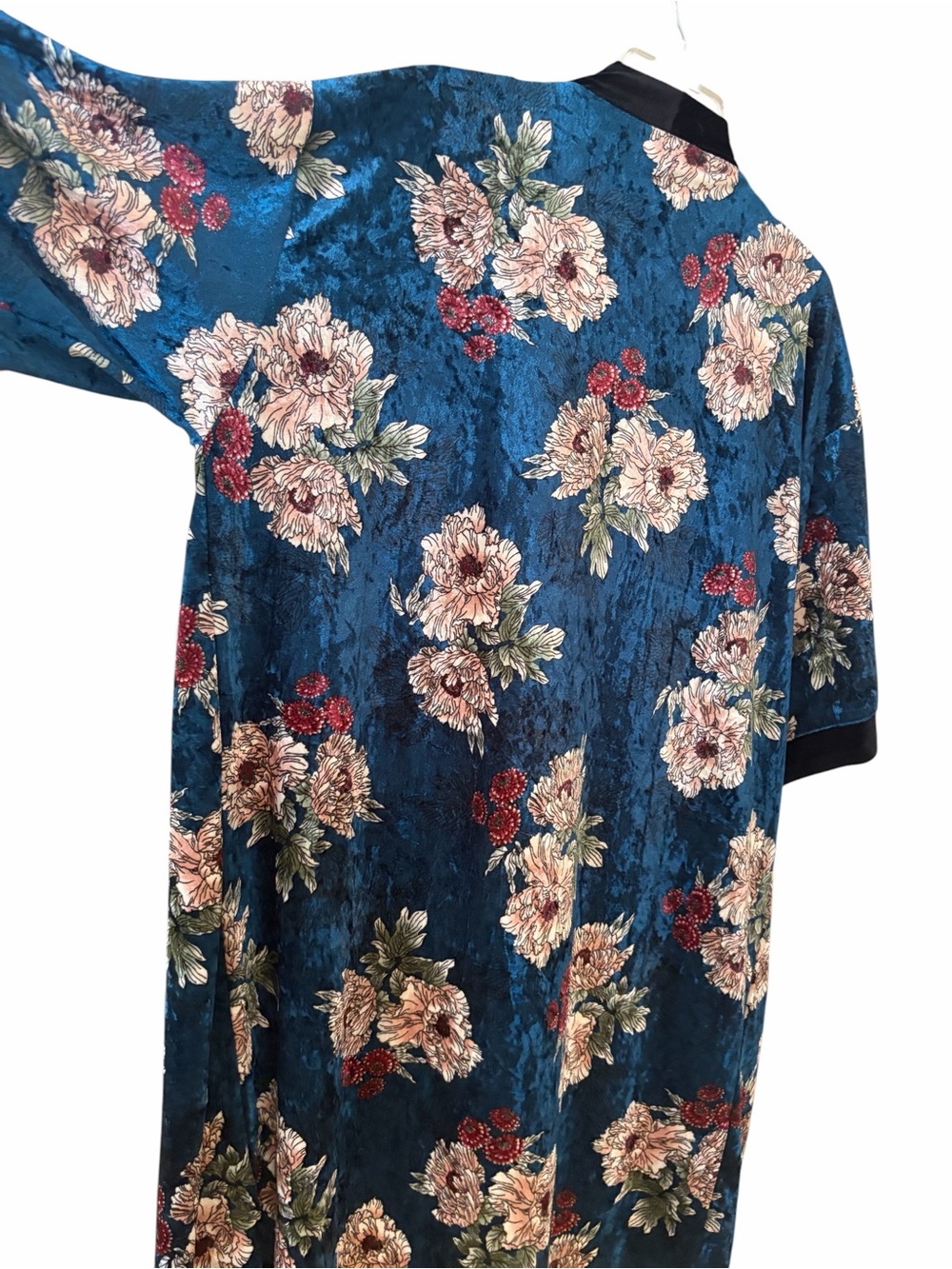 Forever 21 crushed velvet kimono robe oversized small jewel tone EUC floral - Picture 3 of 7